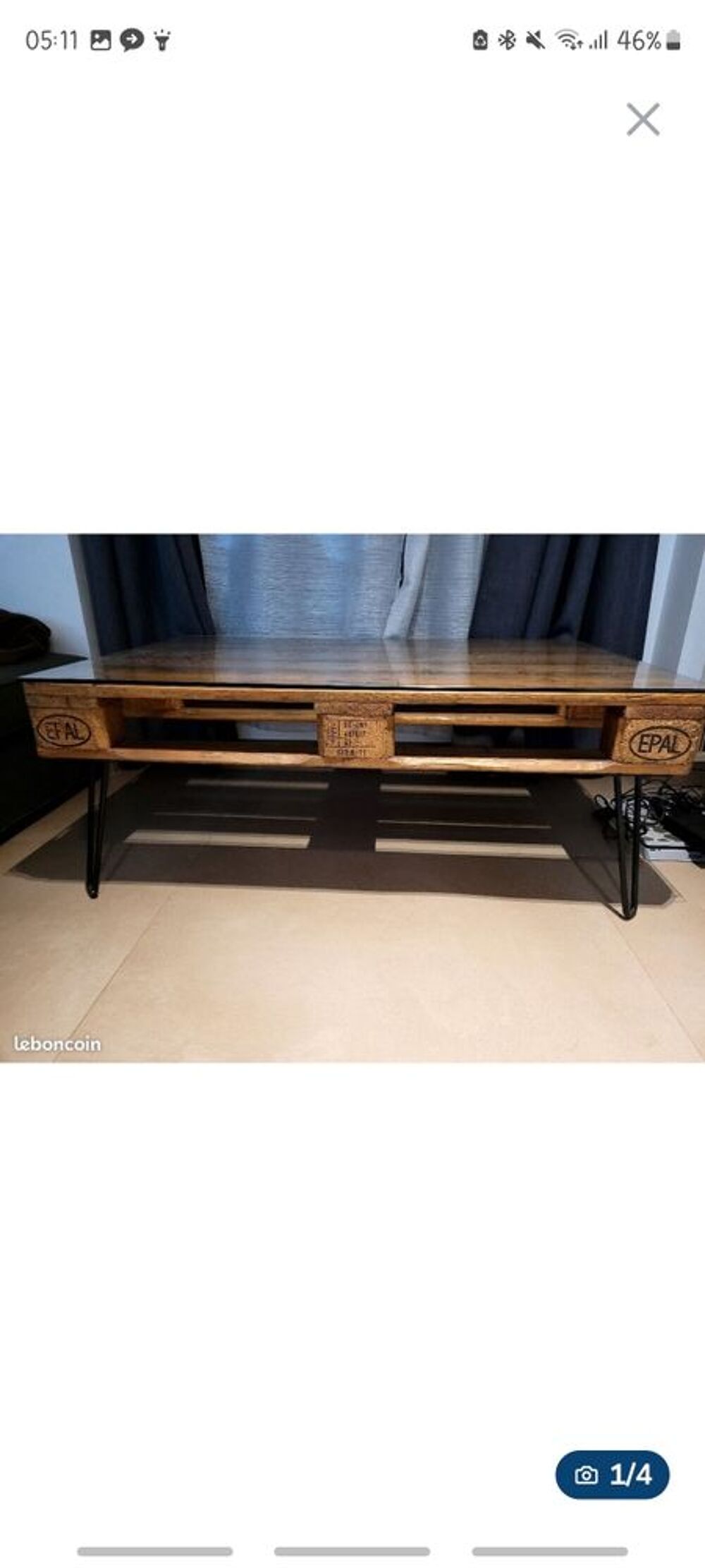 table basse palette avec plateau de verre s&eacute;curit Meubles