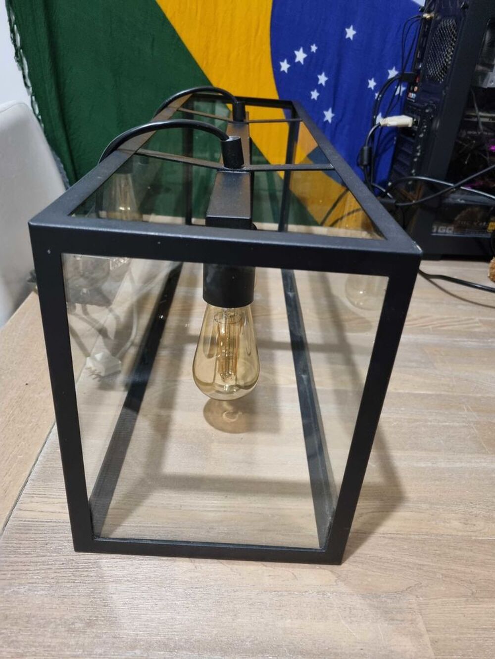Plafonnier / suspension industrielle noir m&eacute;tal et verre €" 3 ampoules Décoration