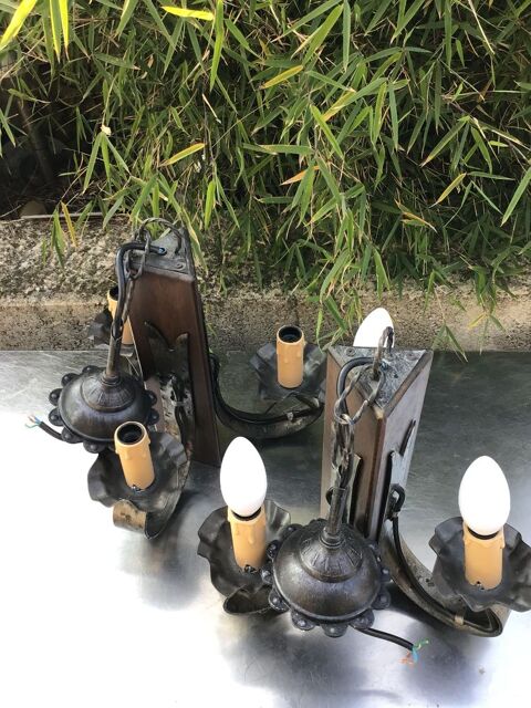 Lustre fer forgé noir et bois 3 luminaires 12 Verneuil-sur-Avre (27)