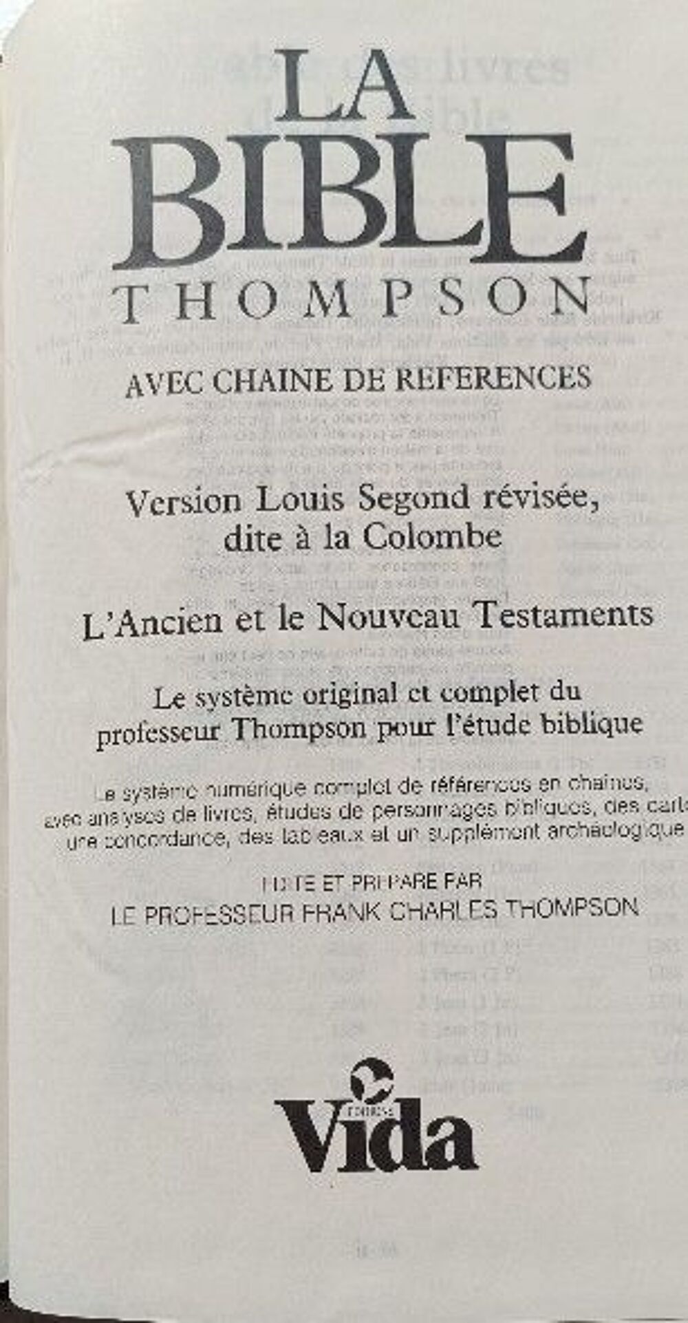 BIBLE THOMPSON Livres et BD