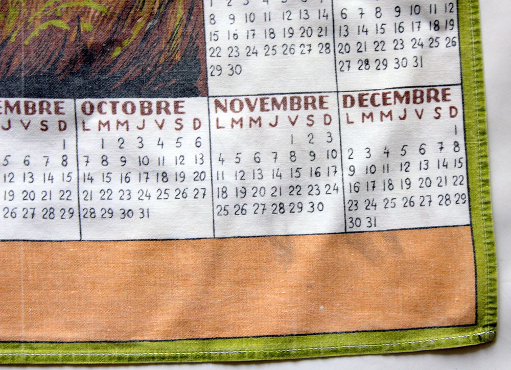 Torchon calendrier 1974 Décoration