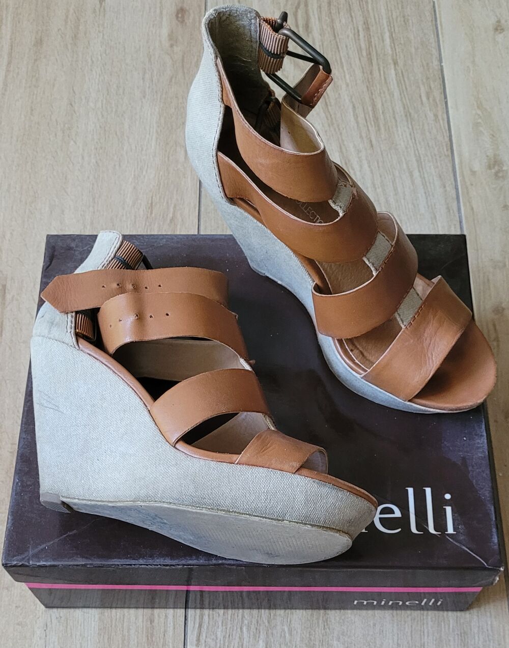 Sandales talon haut cuir toile Minelli T37 EU Chaussures