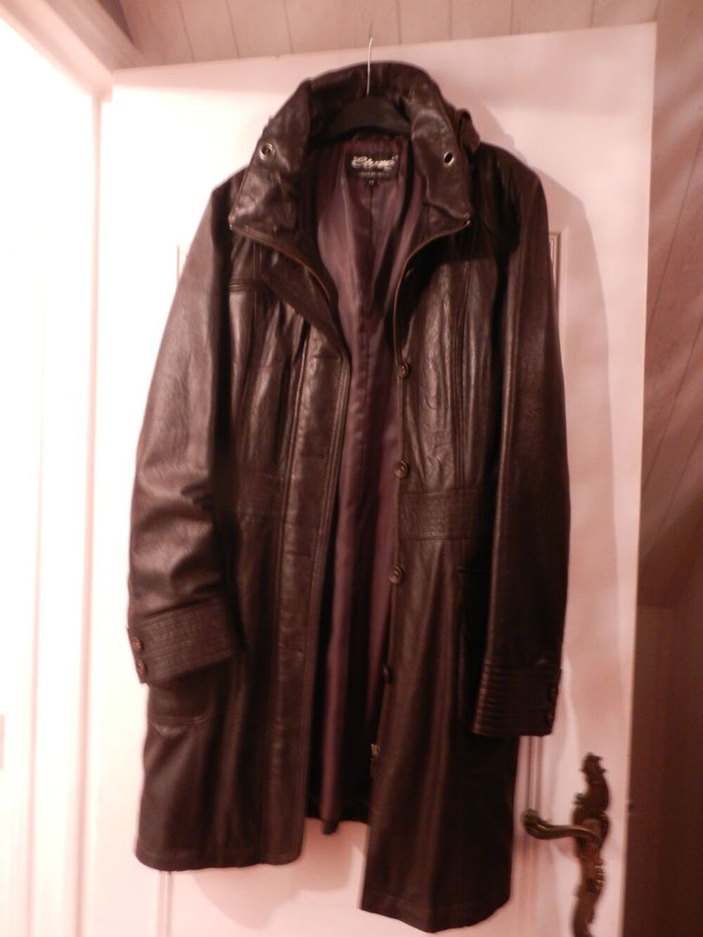 Manteau 3/4 cuir souple marron fonc&eacute; &eacute;tat neuf Vêtements