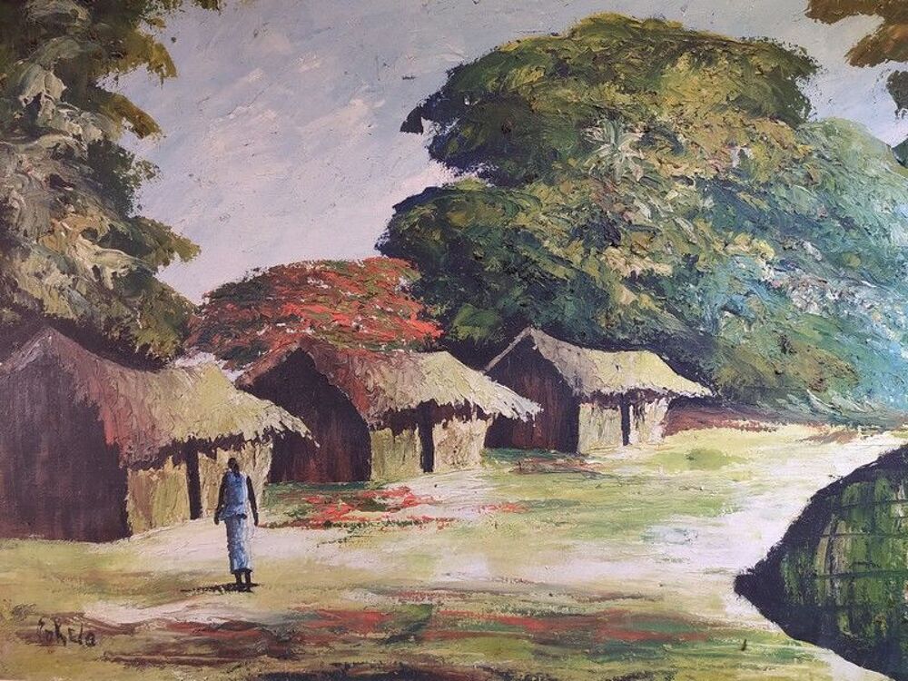 Ancien Tableau Africain Sign&eacute; vers 1960 Dcoration