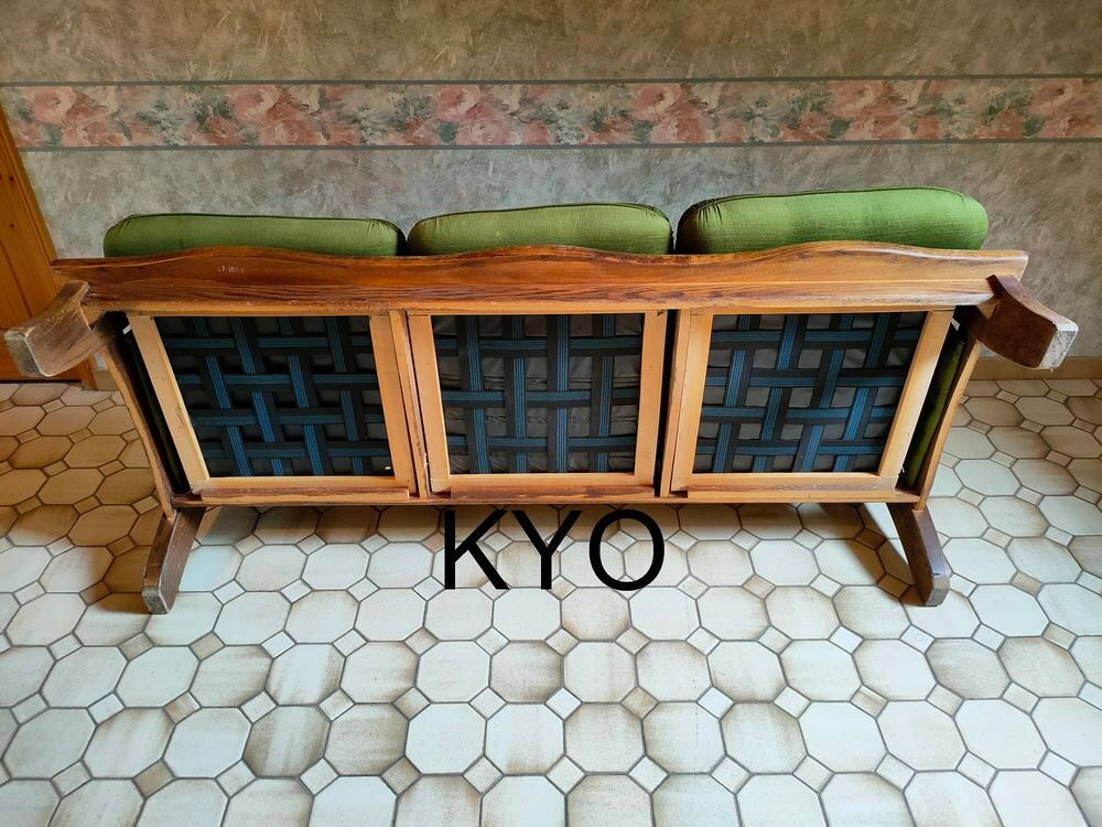 Canap&eacute; droit fixe 3 places, accoudoirs, 194 cm velours vert Meubles