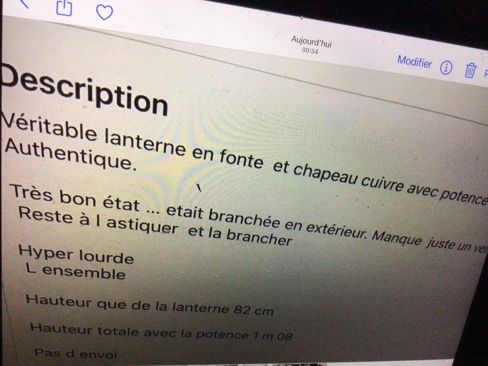 R&eacute;verb&egrave;re /Lanterne authentique fonte avec grande potence Décoration