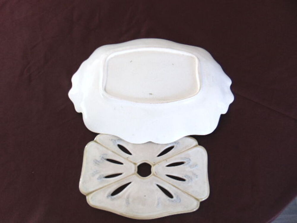  Plat &agrave; asperges ancien ? Fa&iuml;ence &eacute;maill&eacute;e ? Art Nouveau Cuisine