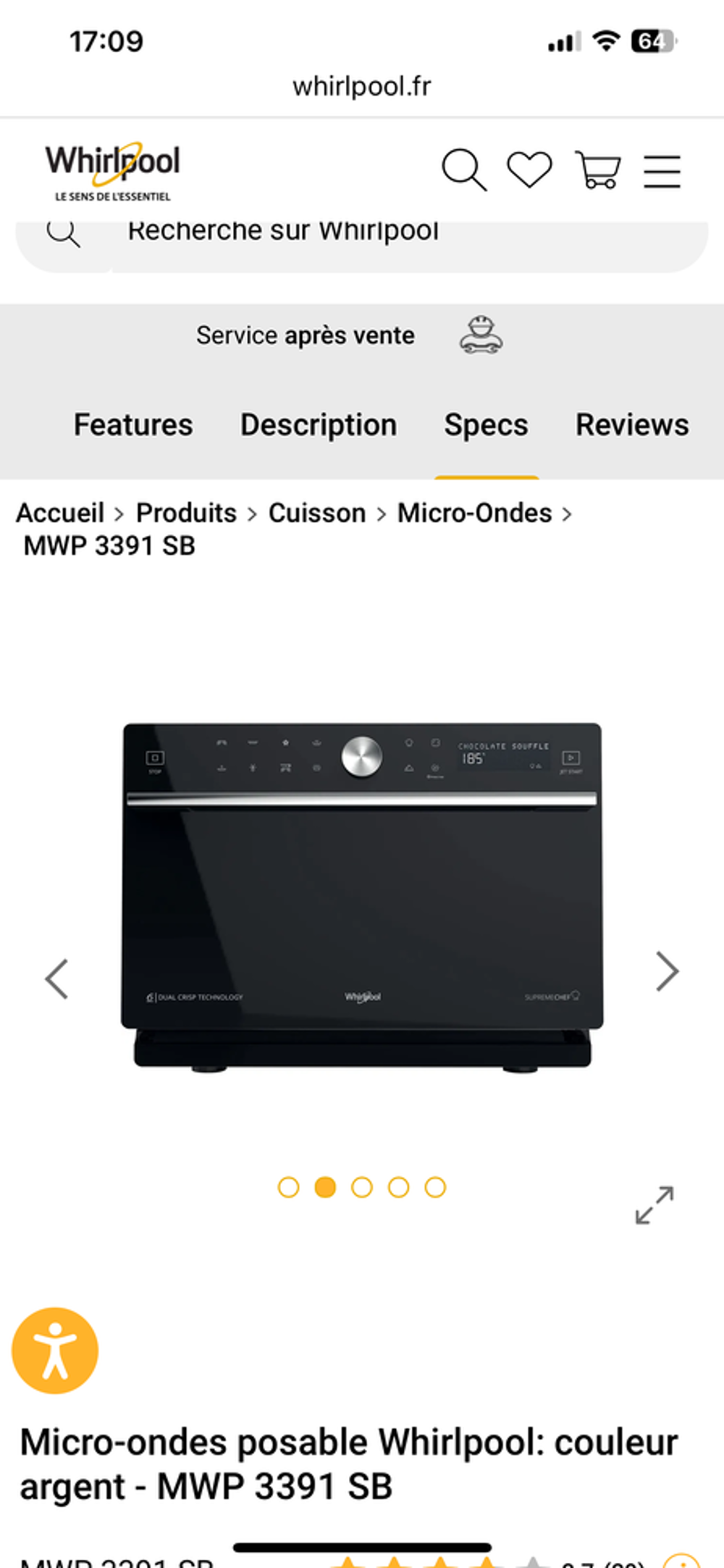 Four Micro-ondes Multifonction Whirlpool pose libre
Electroménager
