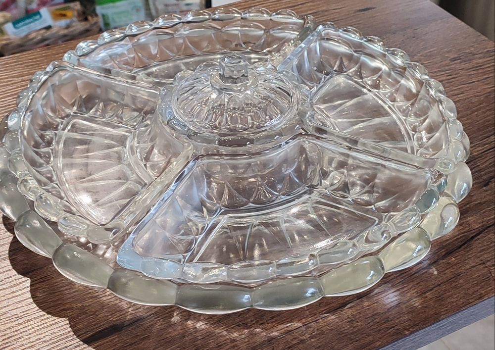 Grand serviteur de table en verre &eacute;pais bull&eacute; 