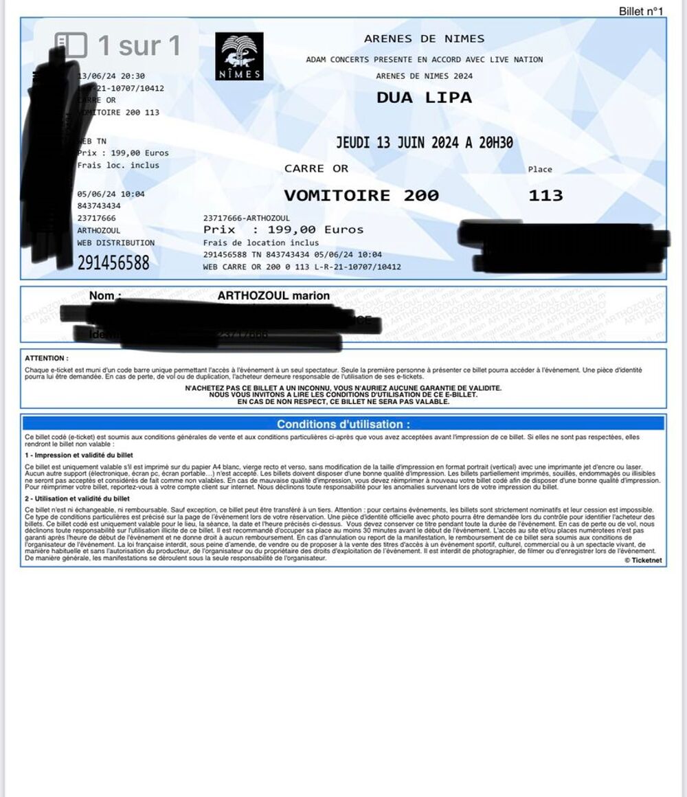 Places concert Dua Lipa Nimes 13 juin Billetterie