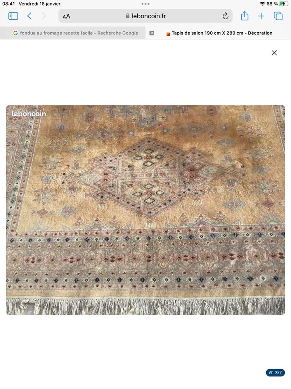 Tapis de salon 190 cm X 280 cm laine/soie Décoration