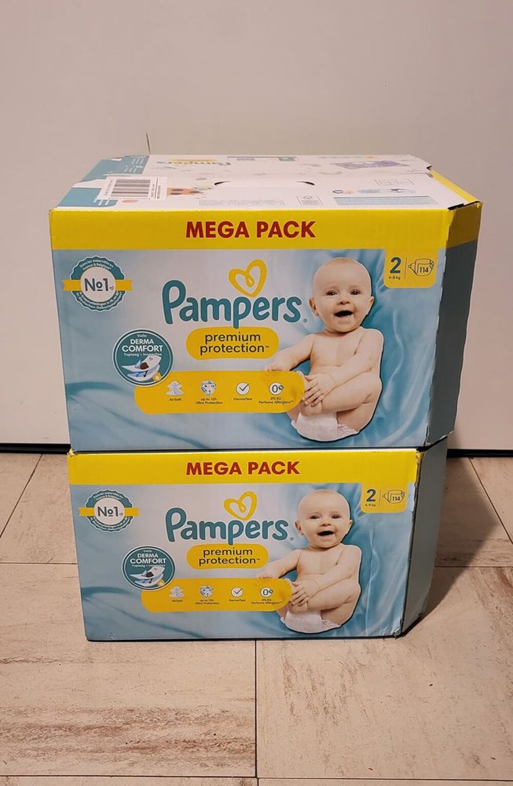 2 packs de 114 couches pampers premium. T.2. 4/8 kilos.Neuf Pu�riculture