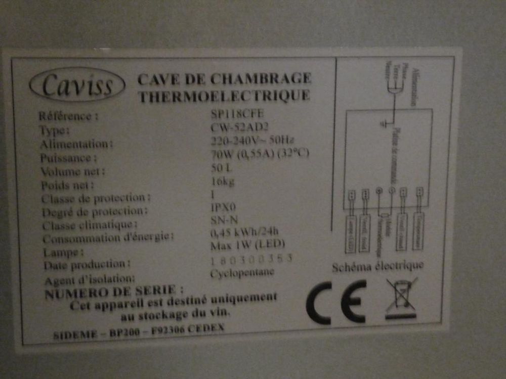 CAVE A VINS 18 BOUTEILLES Electroménager