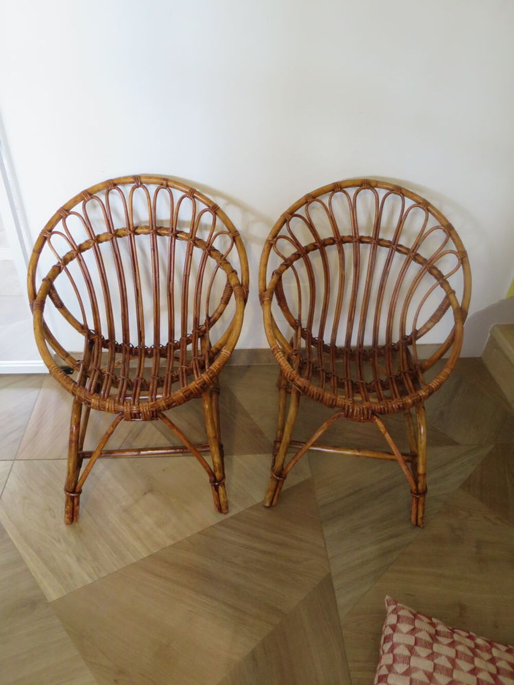 Vintage - Lot de 2 fauteuils en rotin-style boh&egrave;me -ann&eacute;es80 Meubles