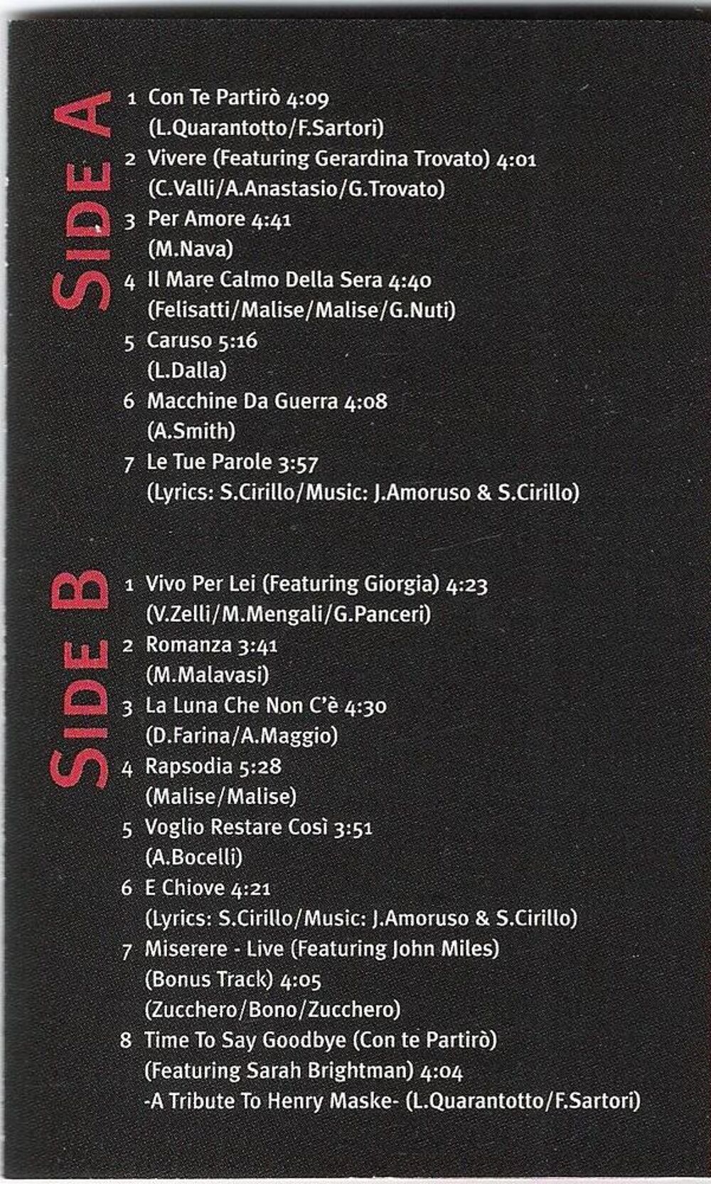 Cassette K7 audio Andrea Bocelli 'romanza' CD et vinyles