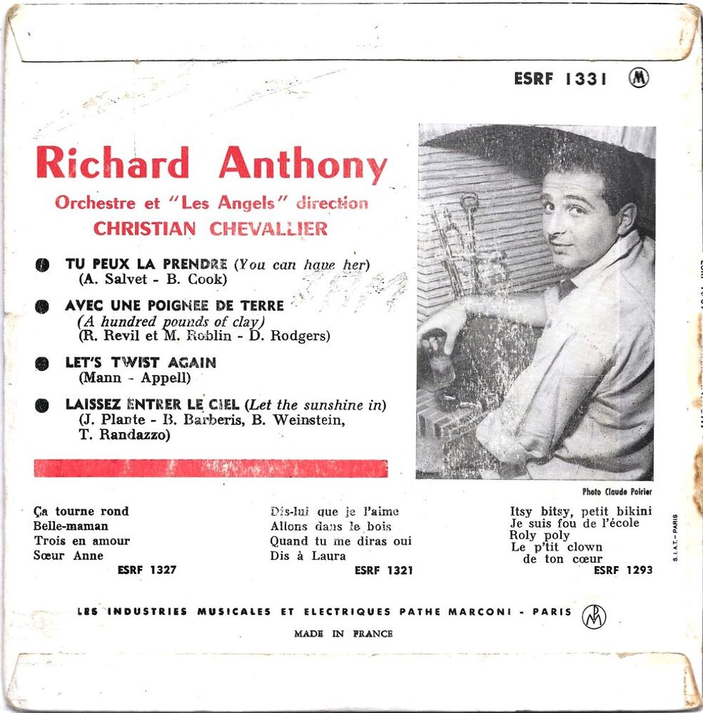 Richard Anthony : Avec Une Poign&eacute;e De Terre [Vinyle 45 tours CD et vinyles