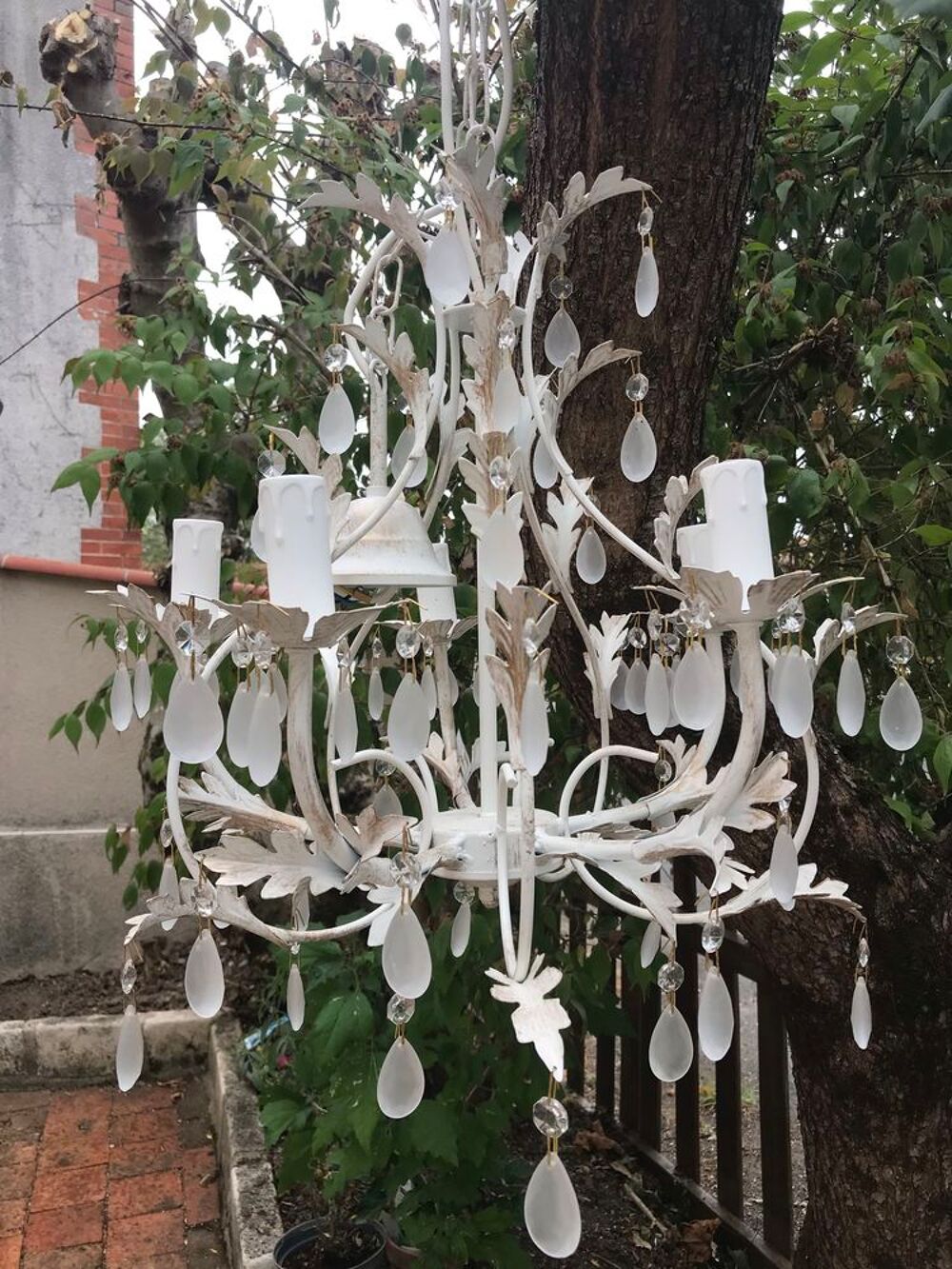 lustre pampilles blanc 6 feux Décoration