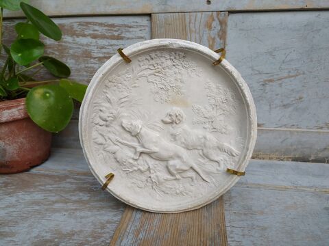Ancien Médaillon Bas-Relief XIXème Chiens de Chasse 25 Loches (37)