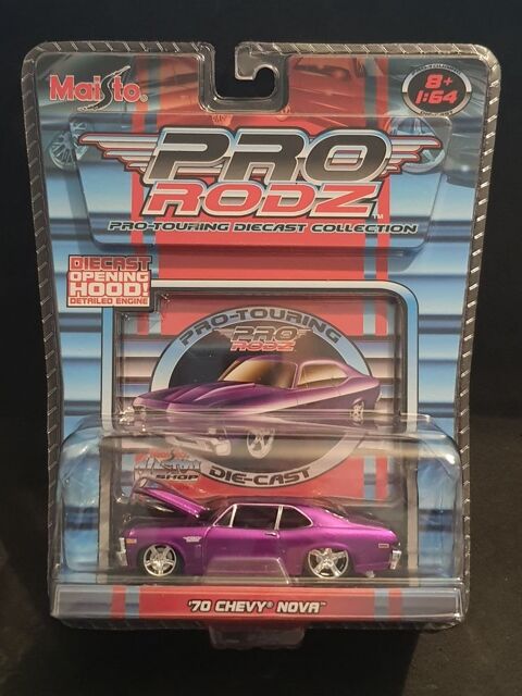 Voiture miniature. '70 Chevy Nova (Chevrolet) - Pro Rodz-Custom Shop - Maisto 1/64  (#1) 14 Sens (89)