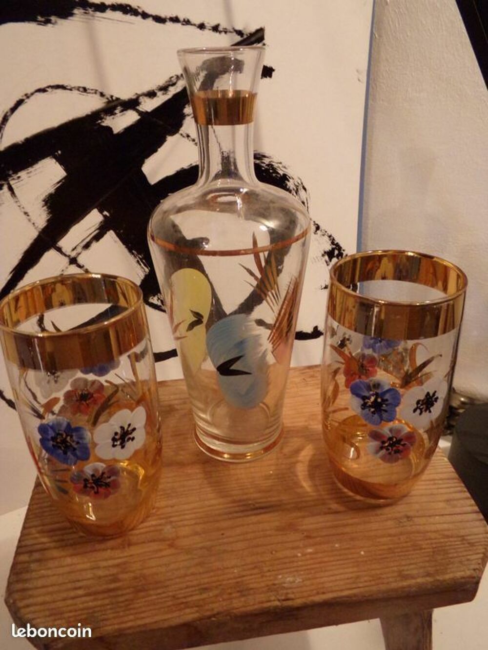 Service a cocktail duo amoureux t&ecirc;te a t&ecirc;te en verre &eacute;maill&eacute; Décoration