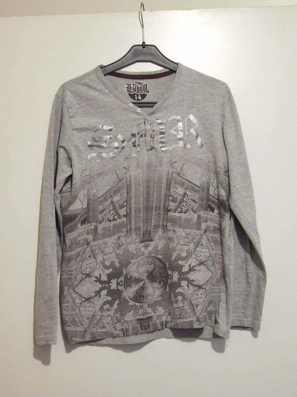 Tee-shirt manches longues, Gris clair, T. 14&nbsp;ans Vêtements enfants