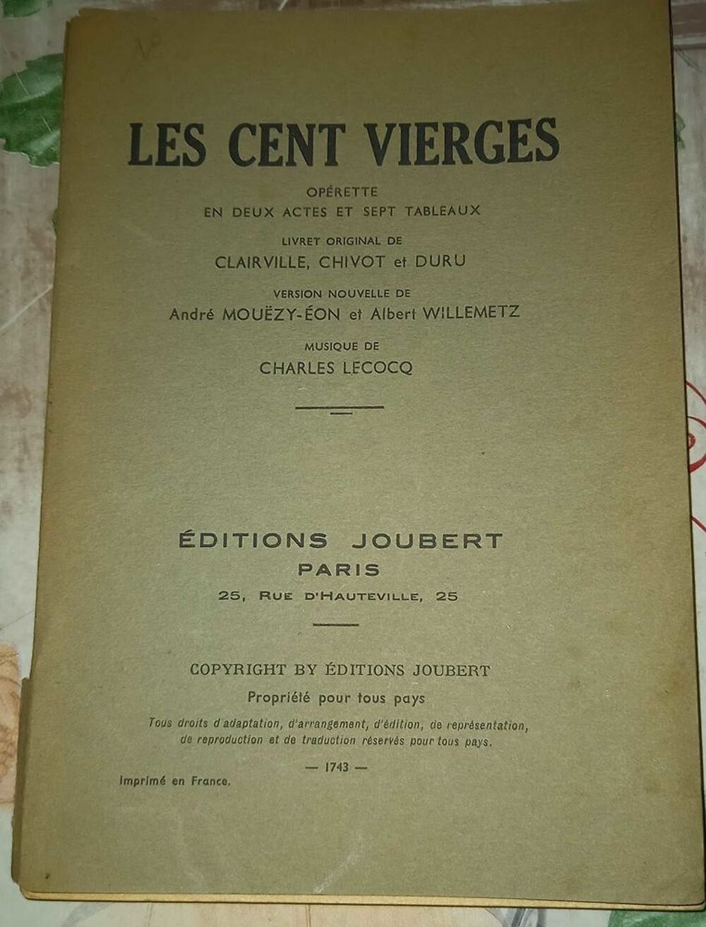 l op&eacute;rette pi&egrave;ce de th&eacute;&acirc;tre les cent vierges 