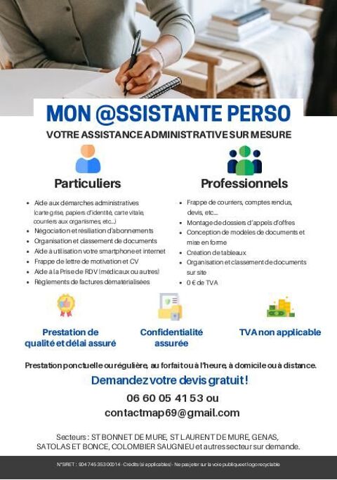 Aide administrative diverses 0 69720 Saint-bonnet-de-mure