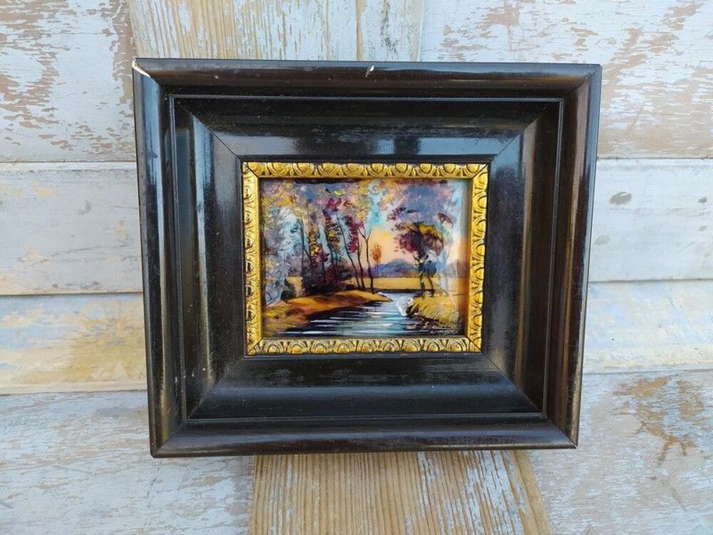 Petit Tableau Paysage d'Automne &Eacute;maux Bardet &agrave; Limoges Décoration