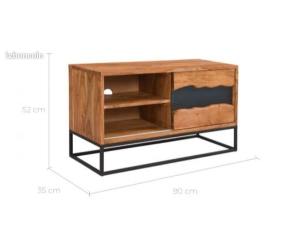Meuble TV bois d'acacia et m&eacute;tal Meubles