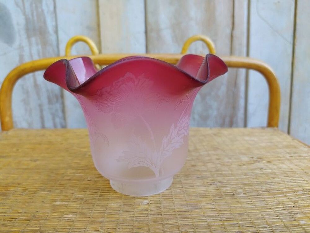 Tulipe Lampe &agrave; P&eacute;trole Verre D&eacute;cor Fleurs D&eacute;gag&eacute; &agrave; l'Acide Décoration