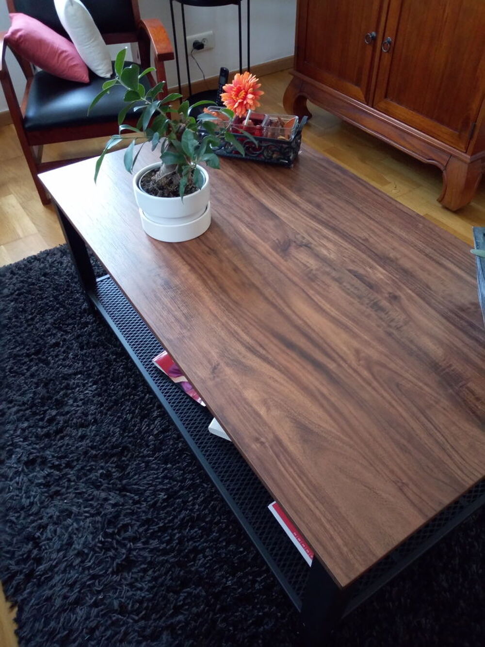 Table basse de salon style industriel bois et m&eacute;tal, Meubles