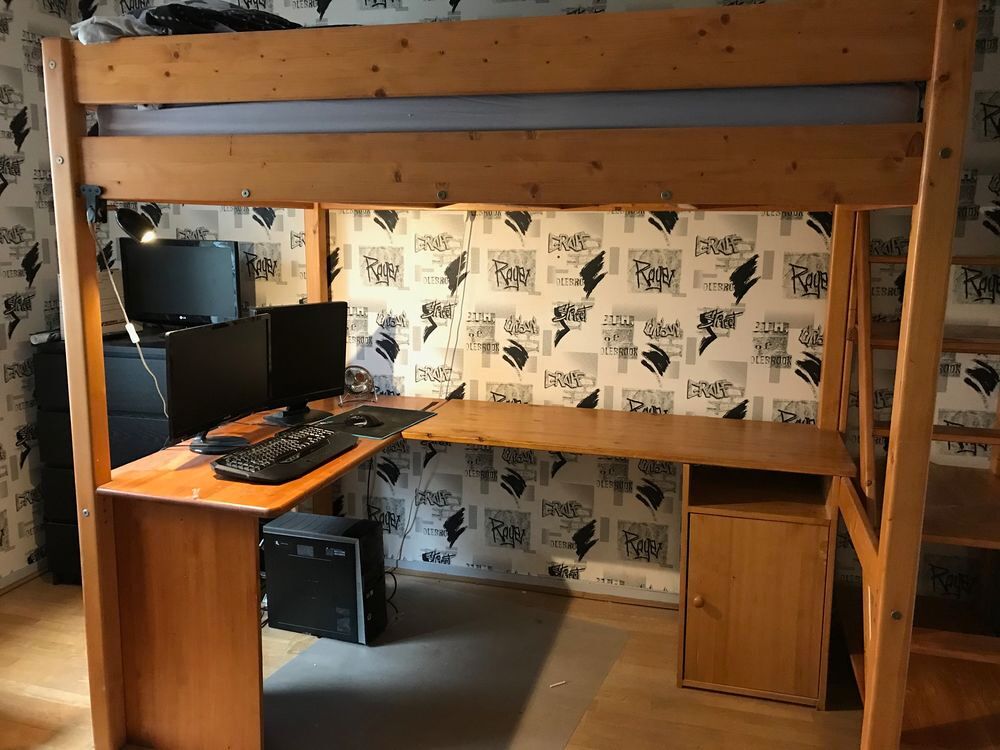 lit mezzanine avec bureau en pin massif Meubles