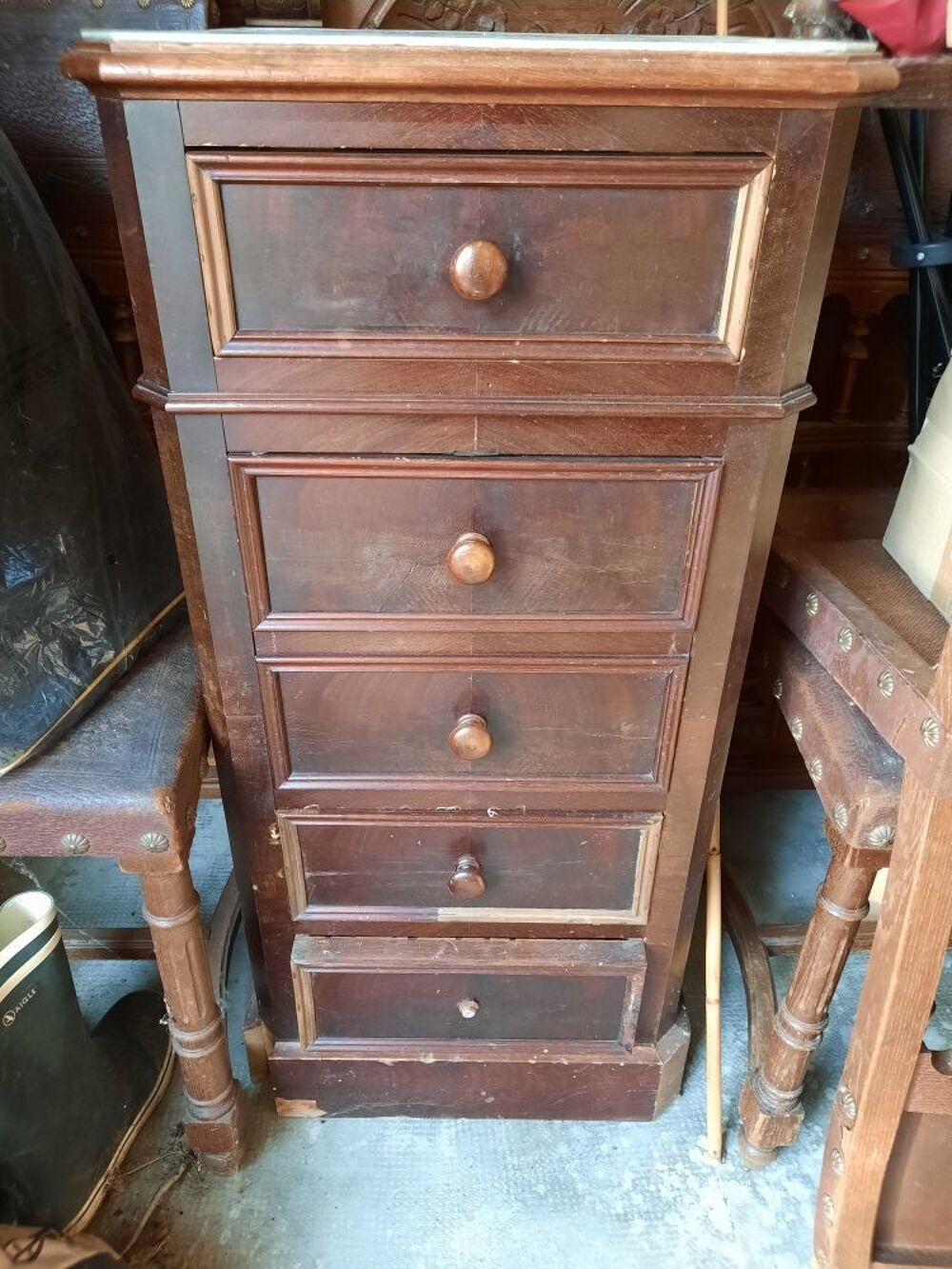 Chiffonnier ancien &agrave; tiroirs en bois, plaque marbre &agrave; renove Meubles