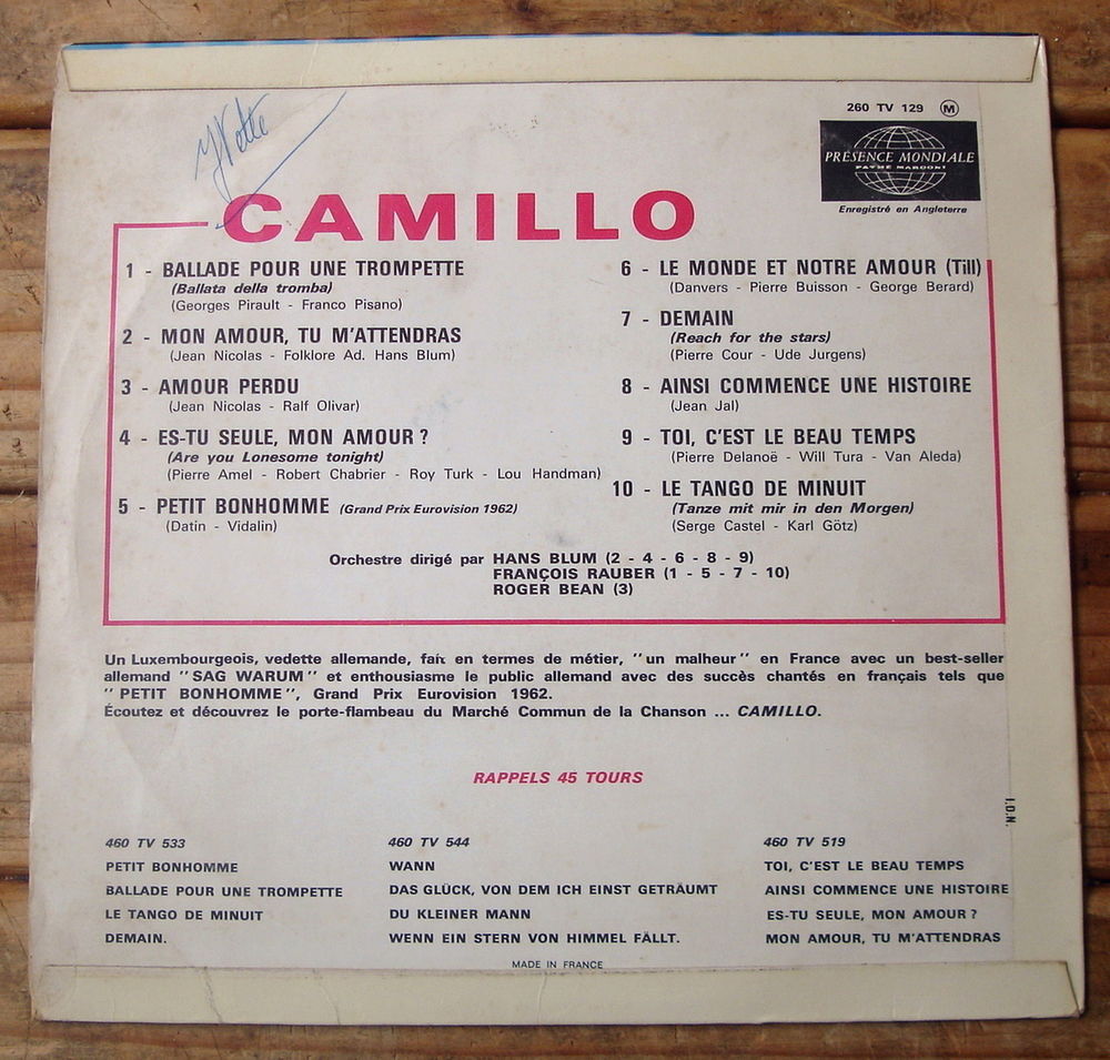 CAMILLO -33t / 25cm - BALLADE POUR UNE TROMPETTE - BIEM 1962 CD et vinyles