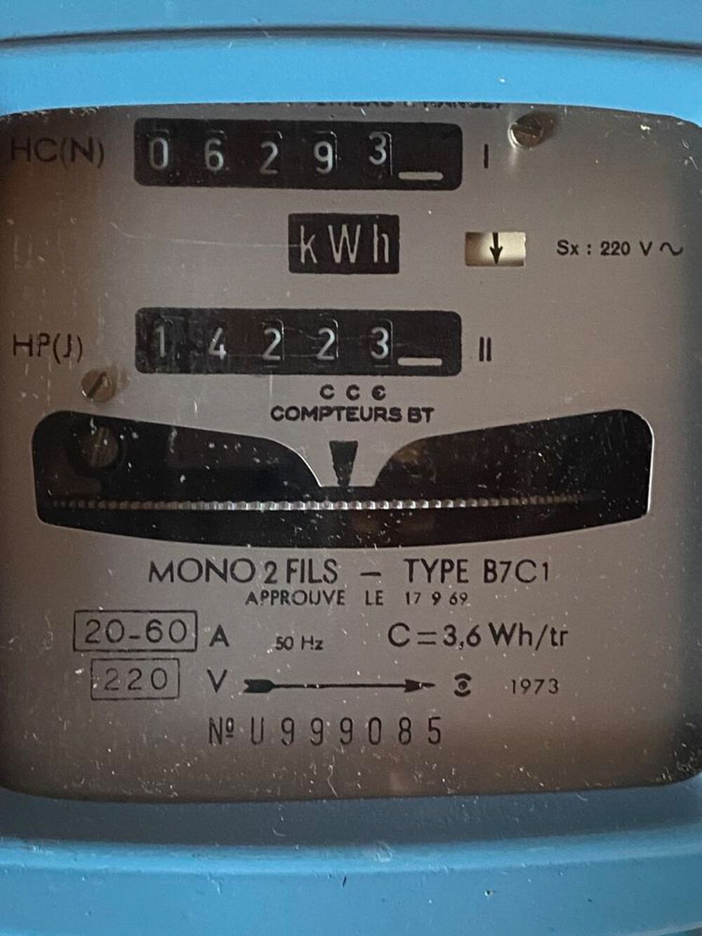 compteur &eacute;lectrique m&eacute;canique monophas&eacute; B7C1 HC/HP Bricolage