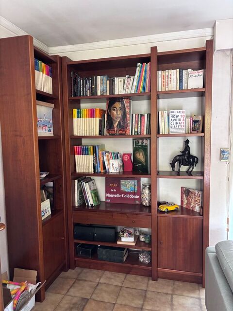 Belle et grande bibliotheque en bois massif foncé 450 Olivet (45)
