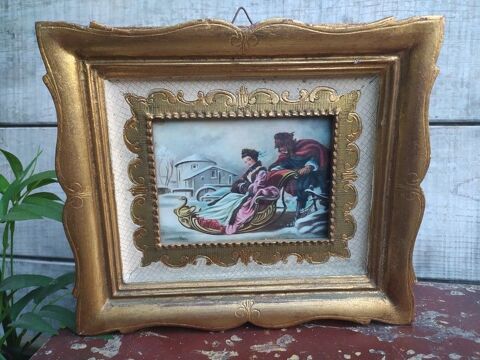 Ancienne Peinture Miniature Scène Romantique Hiver Traineau 80 Loches (37)
