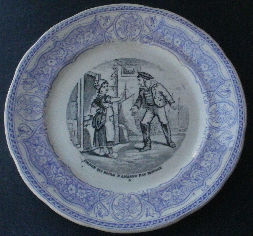 Assiette parlante Sarreguemines (Pierre qui roule...) Dcoration