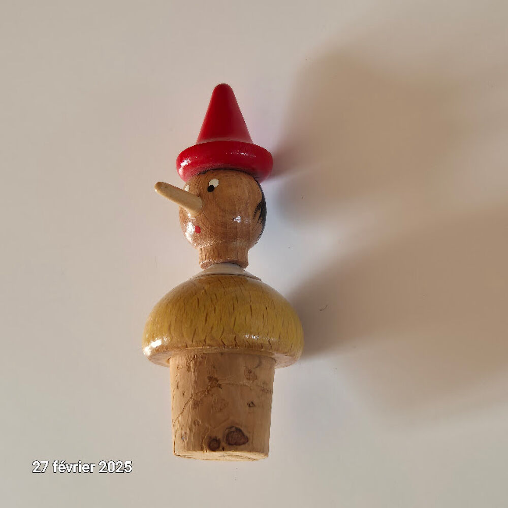 vintage Pinocchio Bouchon de bouteille en li&egrave;ge en bois, Rar Décoration