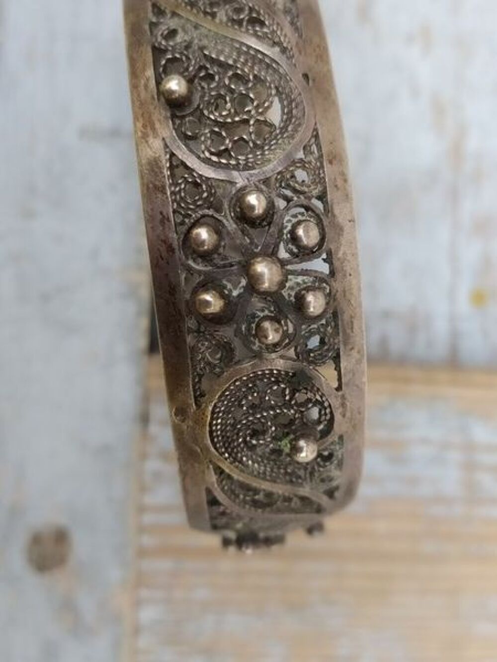 Ancien Bracelet Berb&egrave;re Afrique du Nord Argent Filigrane 