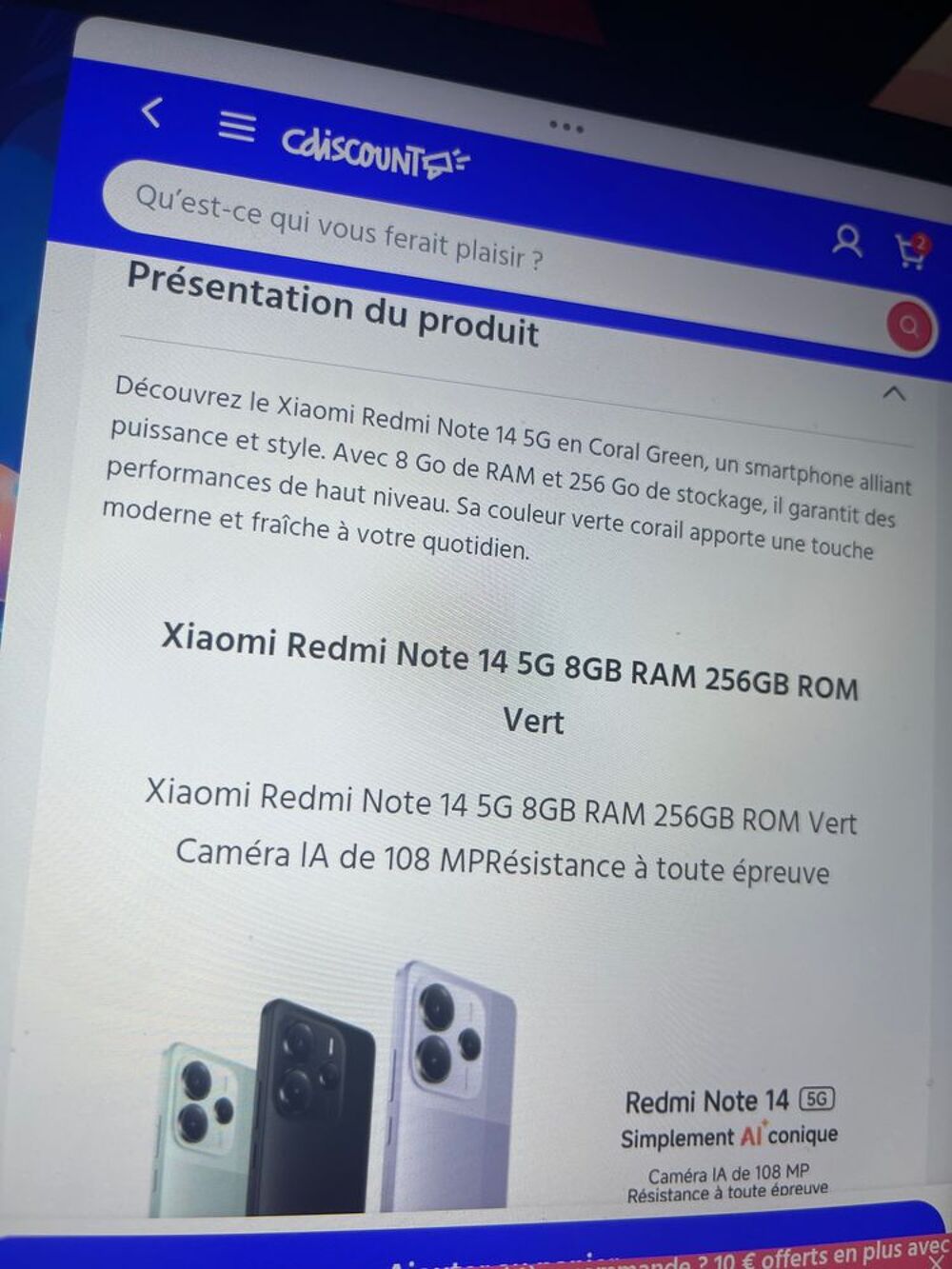 REDMI NOTE 14 5G VERT D EAU RAM 256 DE MARS 2026 Téléphones et tablettes
