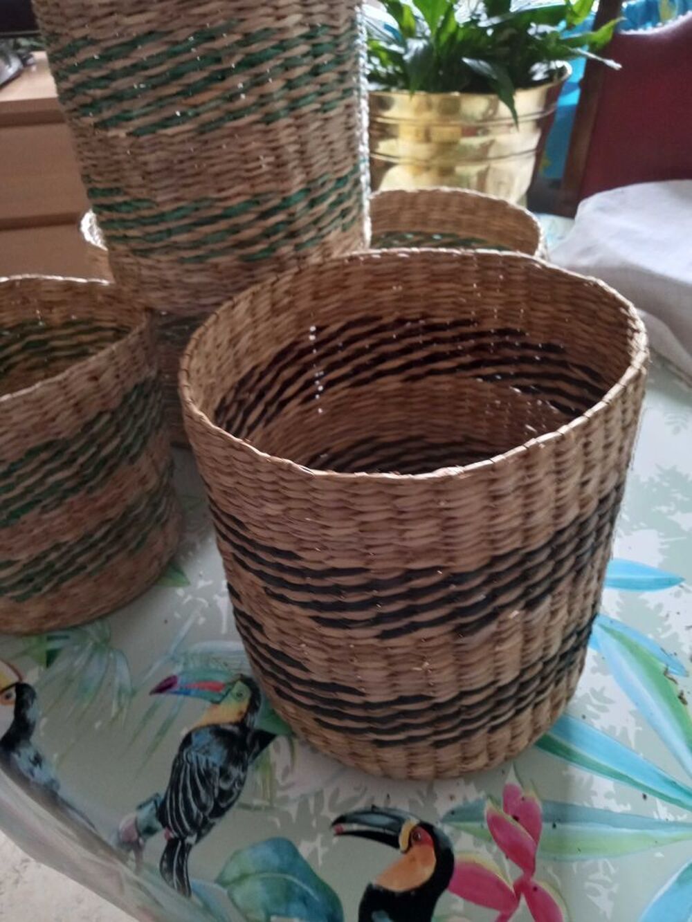 cache pot en paille Décoration