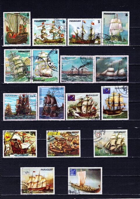 lot de 23 timbres du PARAGUAY avec des BATEAUX 1 Les Églisottes-et-Chalaures (33)