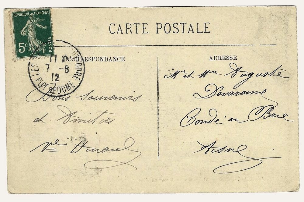 timbre 5 ct vert fonc&eacute;, semeuse fond plein sur carte postale 