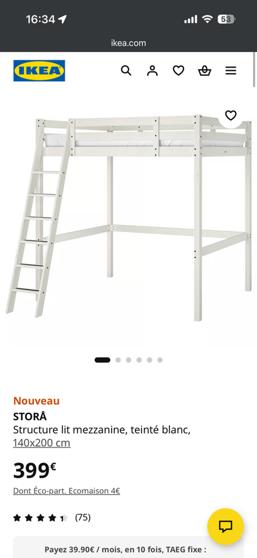 lit mezzanine 140x200 blanc Meubles