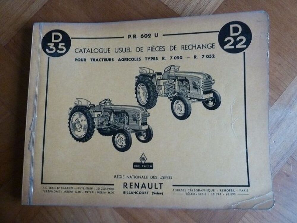 Catalogue de pi&egrave;ces d&eacute;tach&eacute;es pour tracteur RENAULT D35,D22 Livres et BD