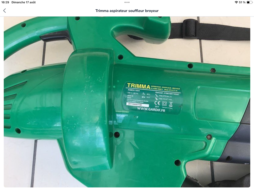 Aspirateur souffleur tr&egrave;s peu utilis&eacute; en parfait ? &eacute;tat Jardin