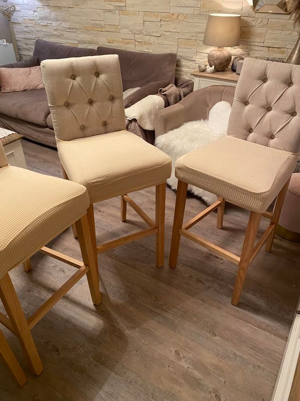 6 chaises beige en tissus Meubles