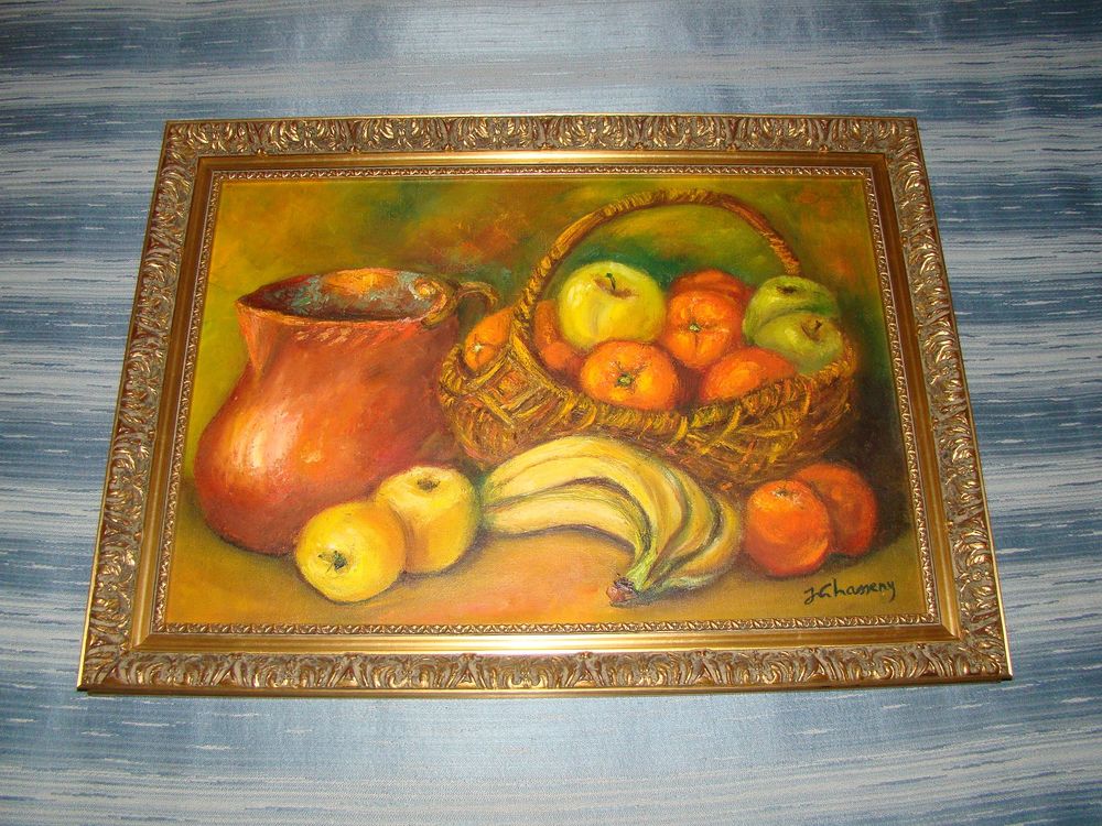 Tableau / Huile sur toile sign&eacute;e " Le panier de fruits " Décoration
