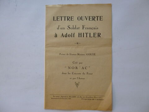 LETTRE OUVERTE D UN SOLDAT FANCAIS A ADOLF HITLER .  39/45 . 10 Urbs (68)